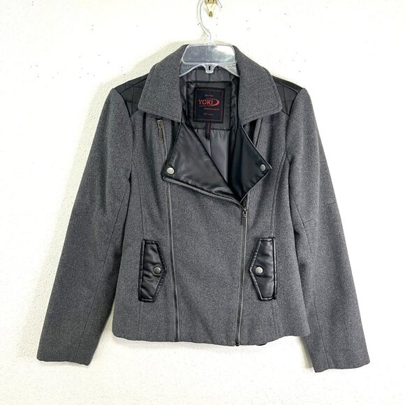 YOKI NY Wool Blend Jacket Womens M Y2K Double Zip Dark Gray Streetwear Office - Picture 1 of 14